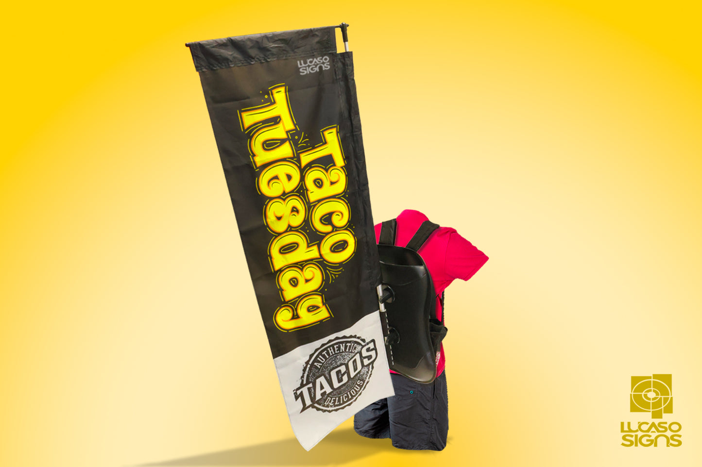 Backpack with double sided flag Lucaso Signs