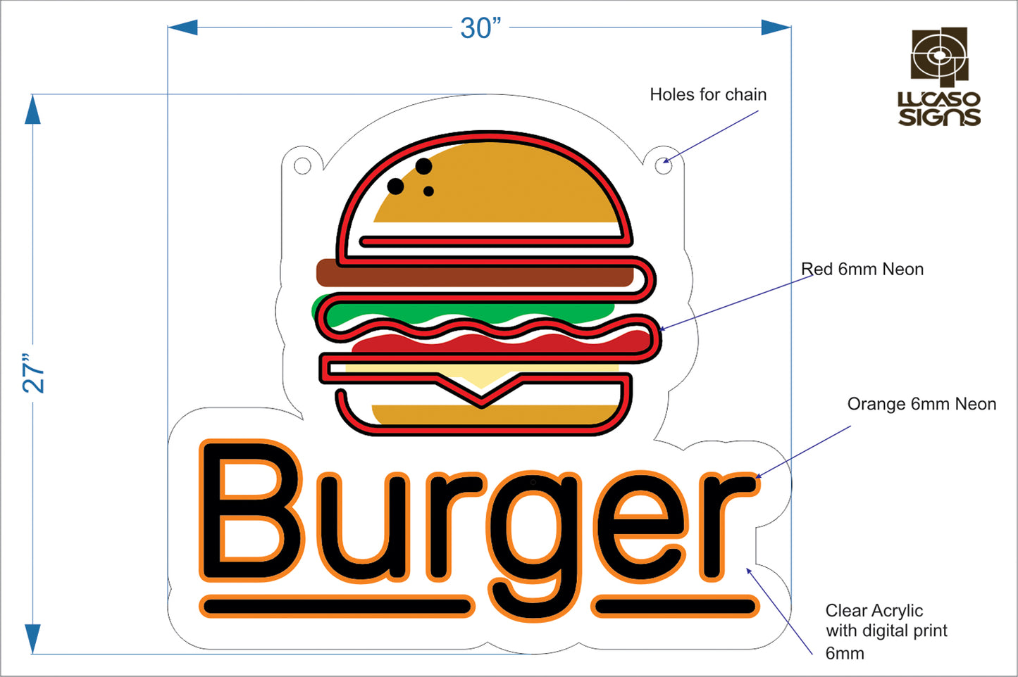 Neon Sign | Burger Sign | 29x35 Inches