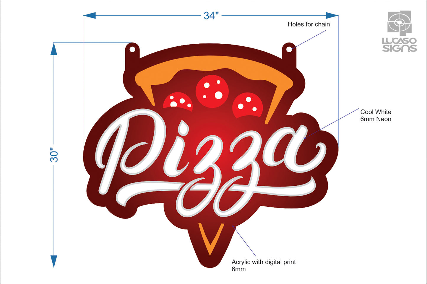 Pizza Place Neon Sign 34x30 Inch.