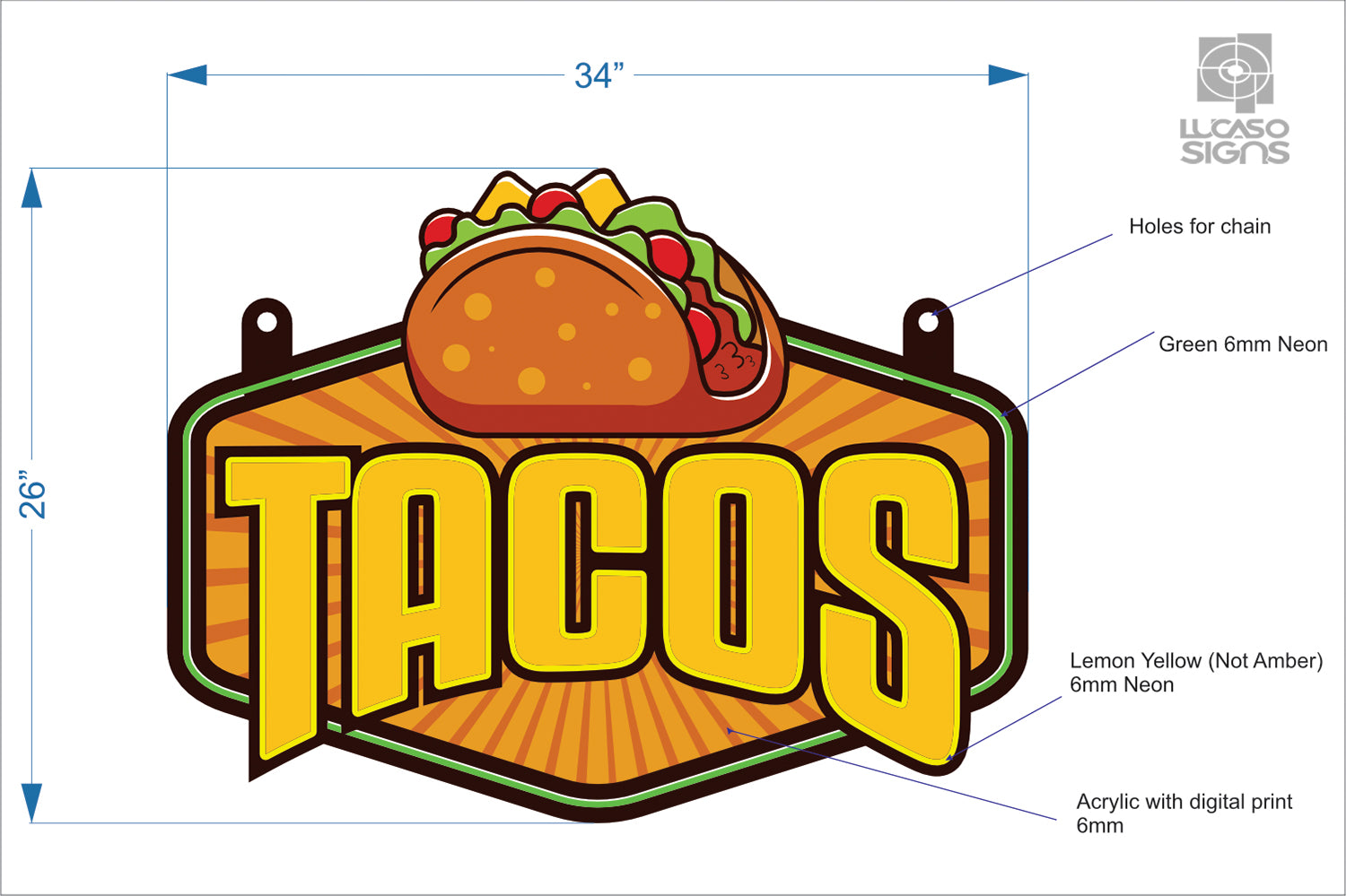 Tacos Neon Sign 3 Lucaso Signs
